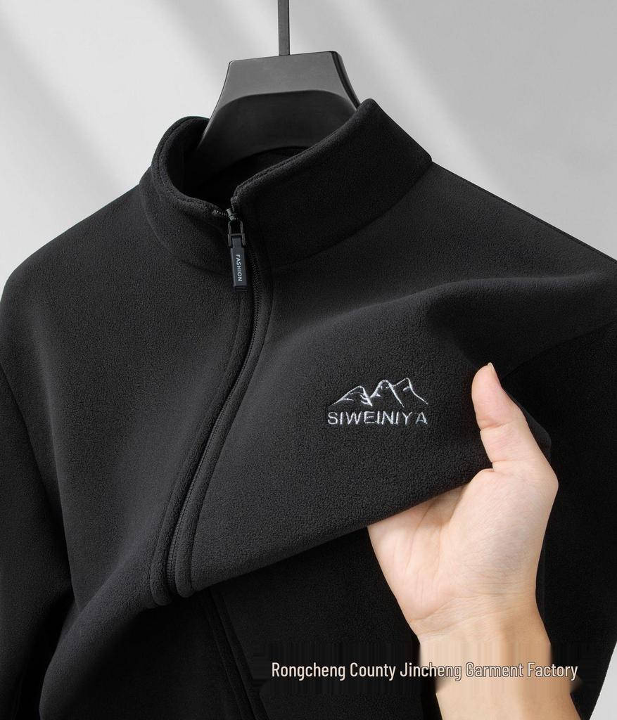 Men's Plus Size Stand Collar Fleece Jacket - Loose Fit for Autumn/Spring, Middle-Aged Style