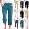 Women's Solid Color Pants With Elastic Waistband Loose Button Pants Legs Casual Pants