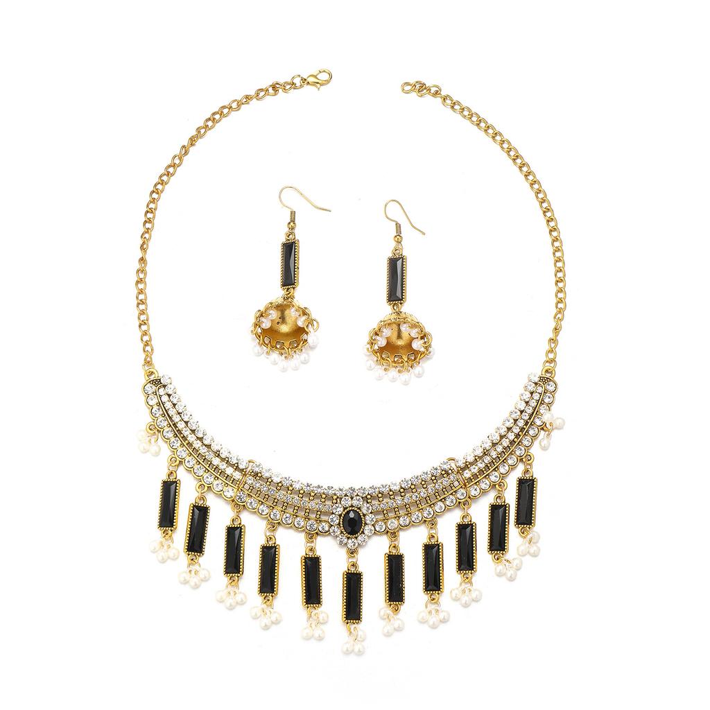 Böhmisches Retro-Halsketten- und Ohrring-Set, Leichter Geometrischer Schmuck für Damen