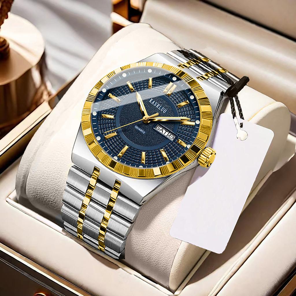 Montre pour homme Acier inoxydable Étanche Mode Non mécanique Lumineuse Calendrier Bracelet en acier Montre à quartz