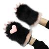 Plush Teens Cats Paw Glove Halloween Party Mitten Teenager Half Finger Glove