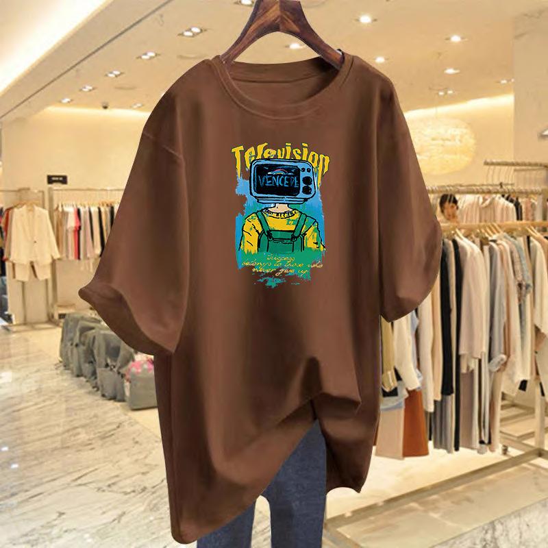 

Casual printed cotton t-shirt women s summer new loose short-sleeved top bottoming shirt XXXL