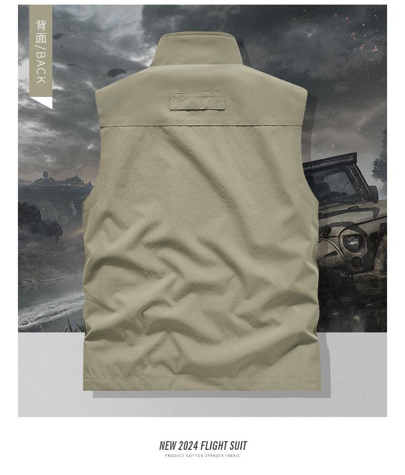 Herren-Outdoor-Weste mit Stehkragen und mehreren Taschen - Ärmellose Jacke für Frühling/Sommer zum Angeln & Fotografieren