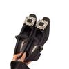 Thick Heel High Heel Black Square Head Rhinestone Single Shoes Women's Shoes 2025 New Autumn and Winter Plush Mary Jane Mao Shoes