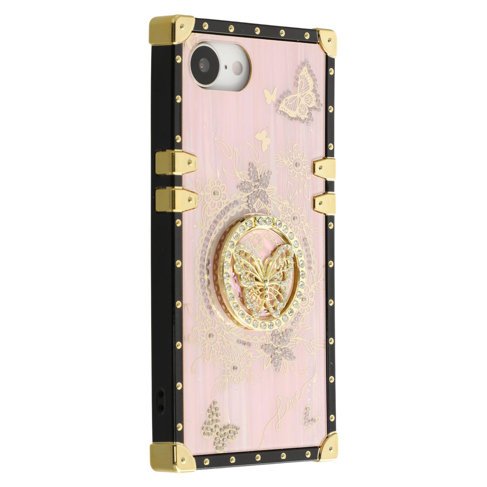 

For iPhone 16e Cases Rhinestone Decor Butterfly Pattern TPU+PC Phone Cover Pink