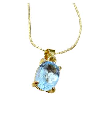 Sky Blue Topaz 8x6mm Silver925 K18GP Oval Pendant Necklace (AAA Grade)