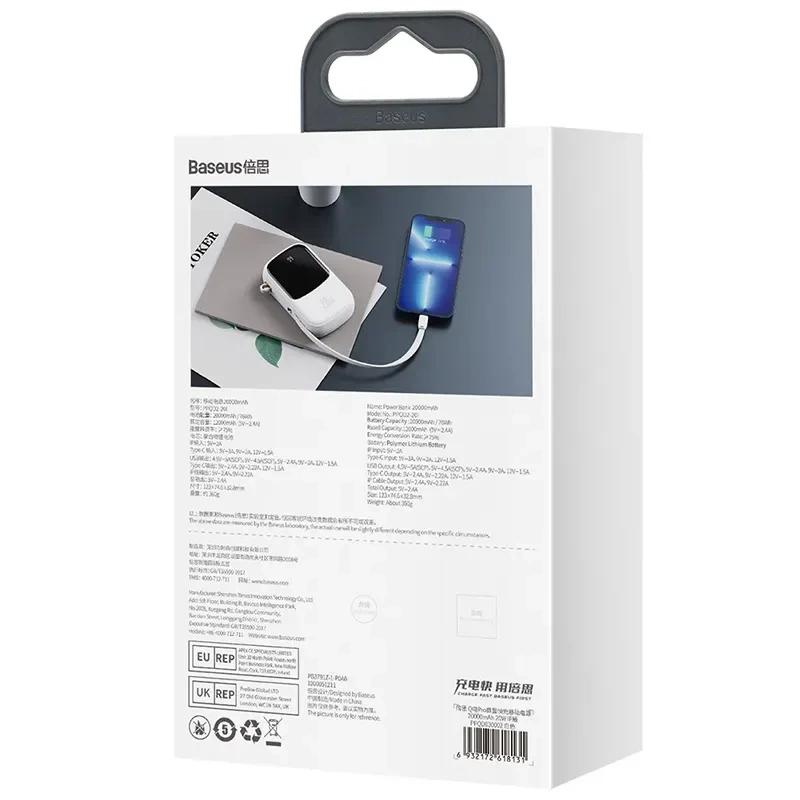 Powerbank Baseus Qpow Pro Z Kablem Lightning, Portem Usb-C I Usb, 20000Mah, 20W (Biały)