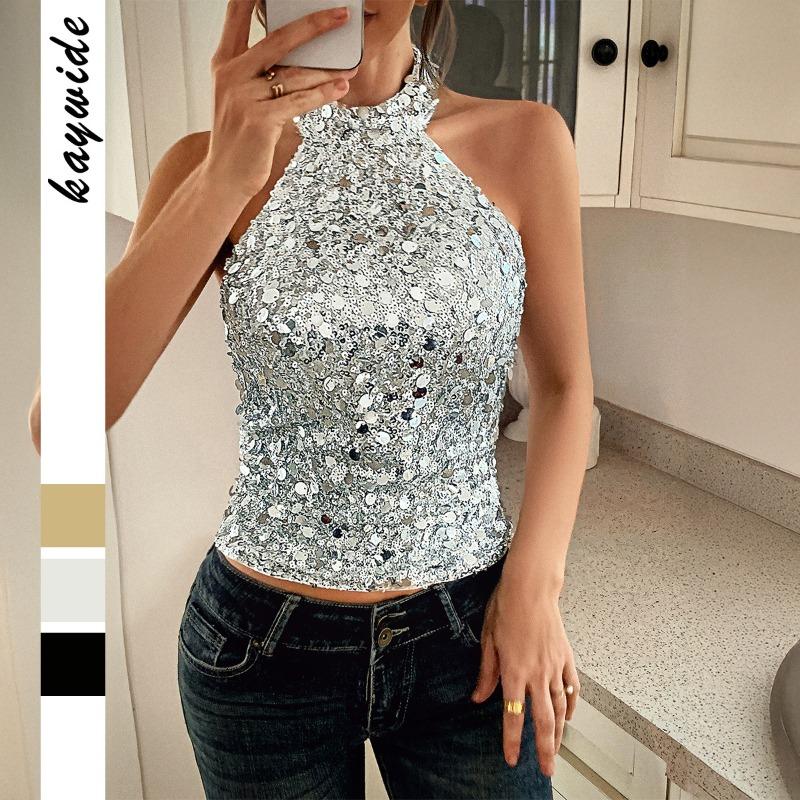 Elegant and Refined Halter Sequined Vest Women's Spring and Summer Tops