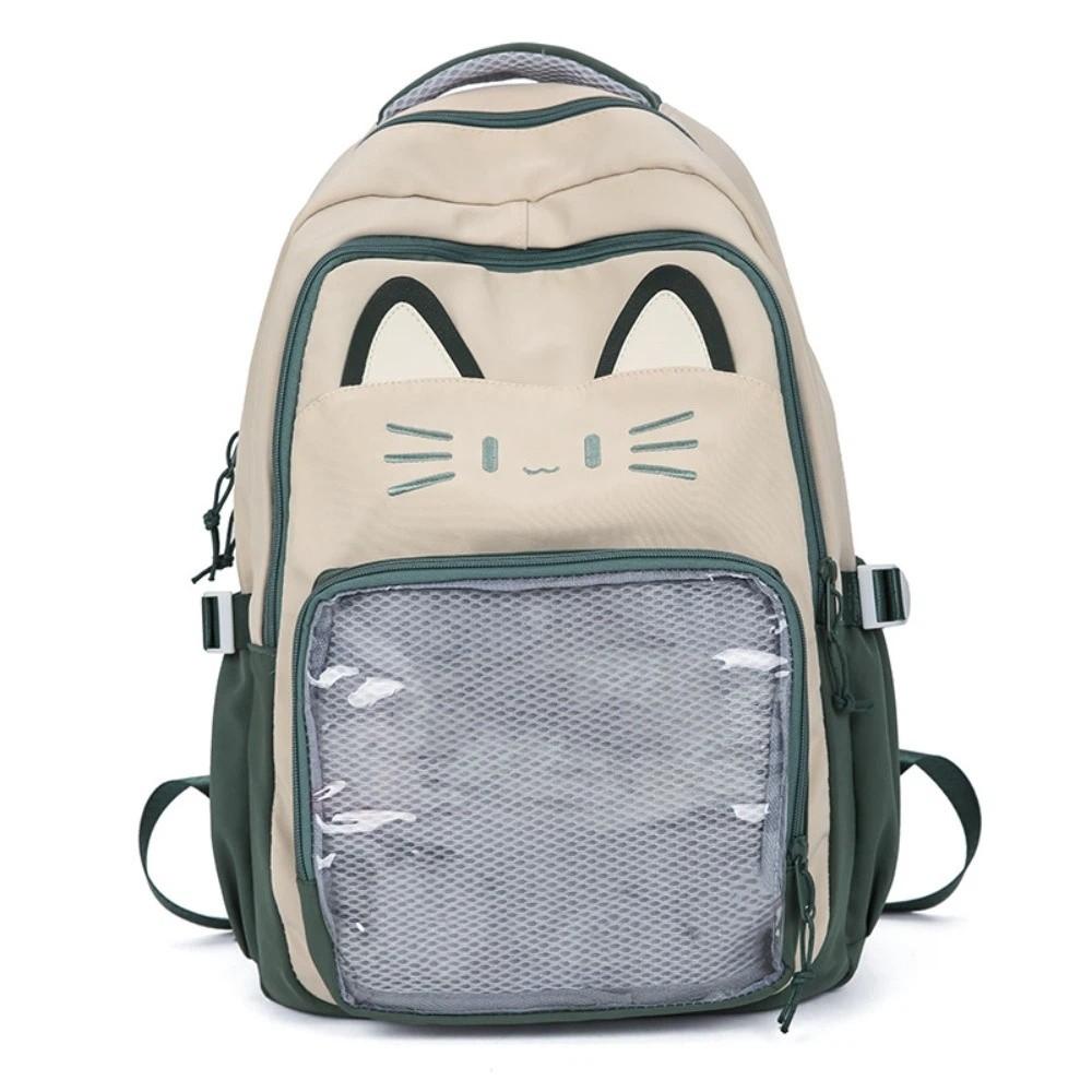 Embroidery Transparent Pocket Itabag Large Capacity Student School Bag Cartoon Ita Bag Female зелёный