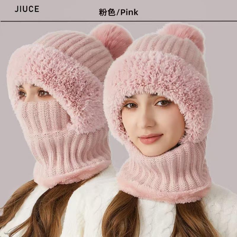 Knitted hat scarf mask integrated hat women's winter cycling windproof plush warm wool hat