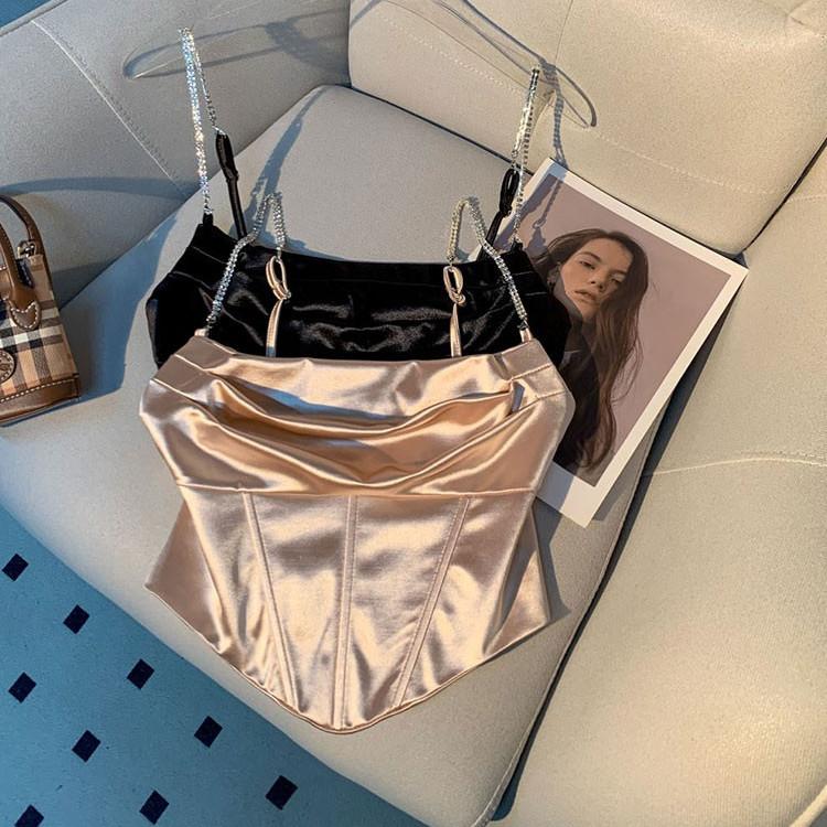 Women's Tops Sexy Hot Satin Undershirt Solid Color Slim Tops Sweet Cool Chain Undershirt