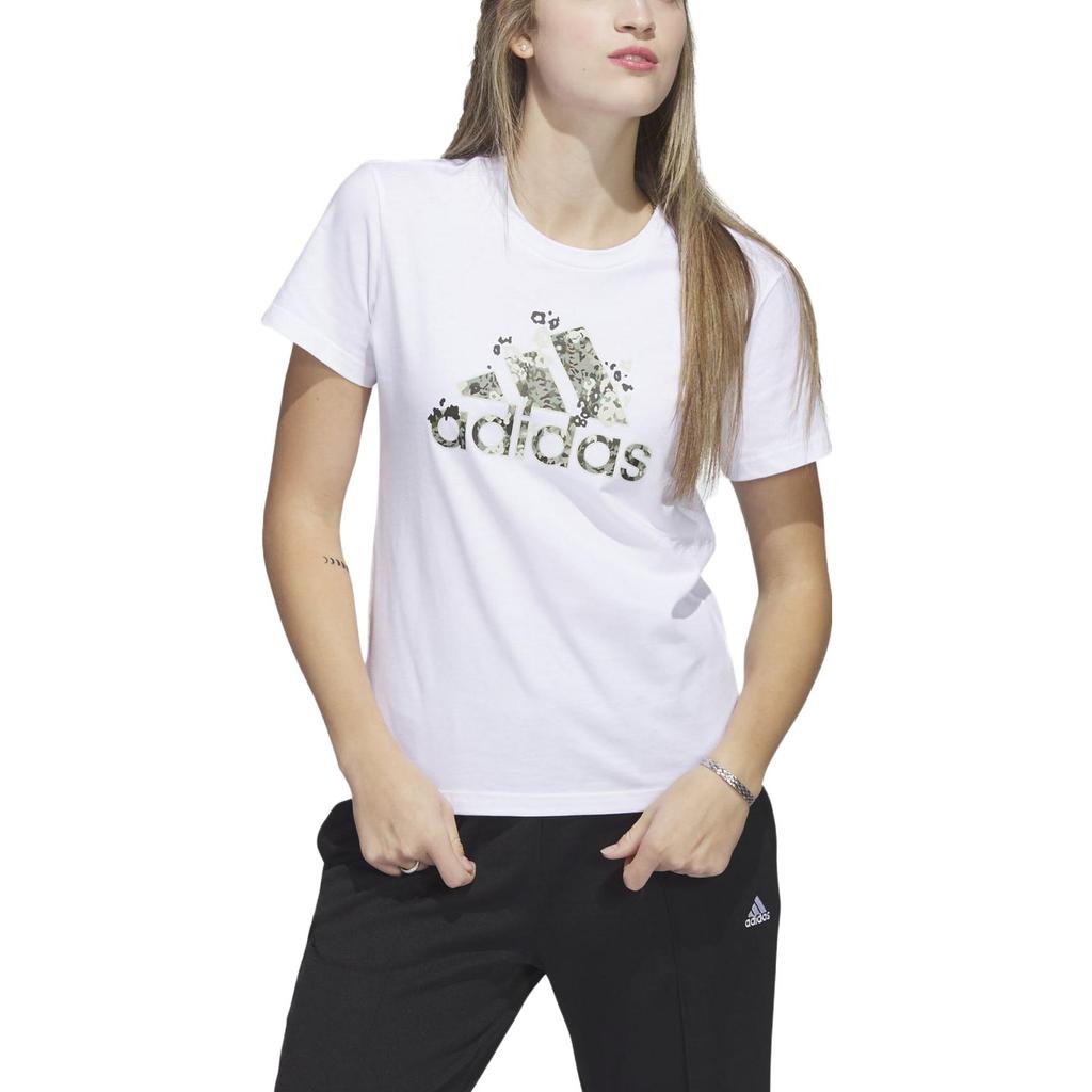 Adidas Letter Print Crew Neck Fitted Straight Short Sleeve T-Shirt Women Tops White H52233