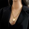 18K Gold Plated Queen Elizabeth Coin Necklace, Double Medallion Pendant with Paperclip Chain, Vintage Stainless Steel Jewelry