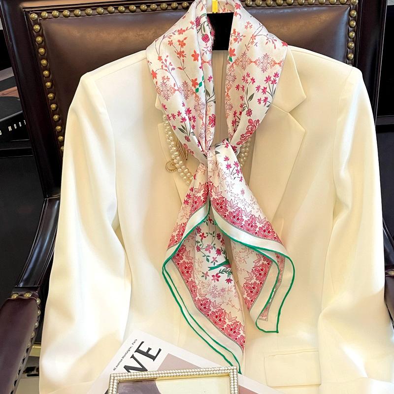 

Floral Print 100% Silk Head Scarf Hijab for Hair Wrapping Womens Square 90 Silk Shawl Cape