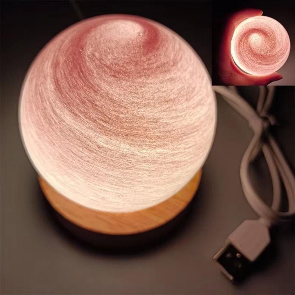 With Wooden Stand 3D Planet Glass Lamp USB Plug in Crystal Ball  Children Birthday Gift