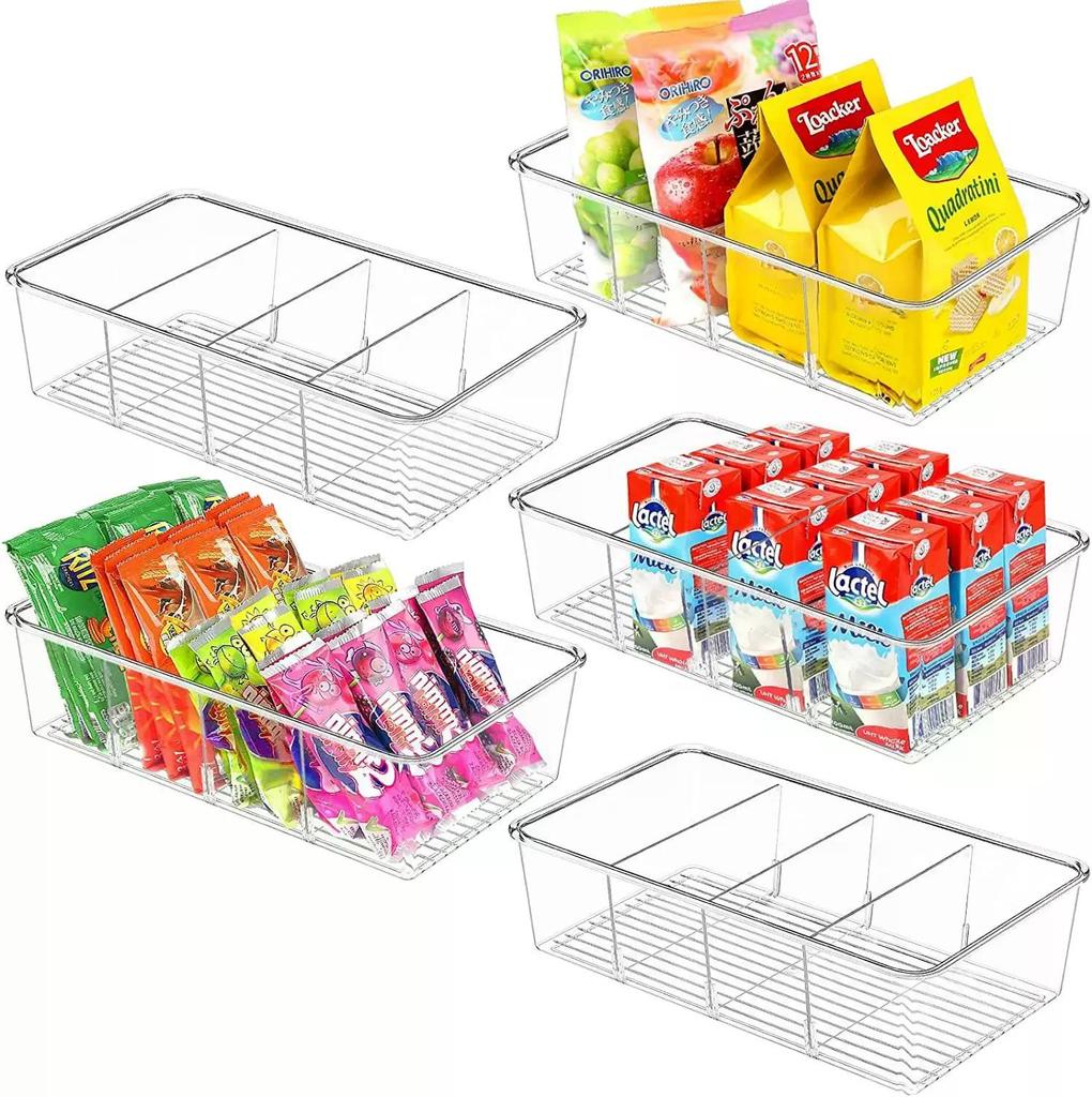 D2 1PCS Refrigerator Organizer Bin Food Storage Organizer Fridge Storage Box + Divider Freezer Pantry Kitchen Bathroom Organizer
