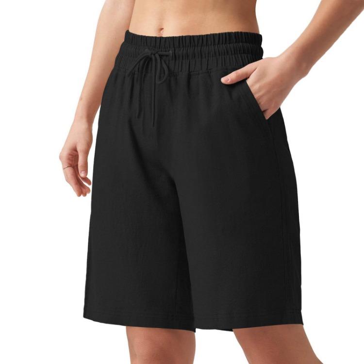 Fashion Womens High Waisted Bermuda Shorts Casual Wide Leg Drawstring With Pockets