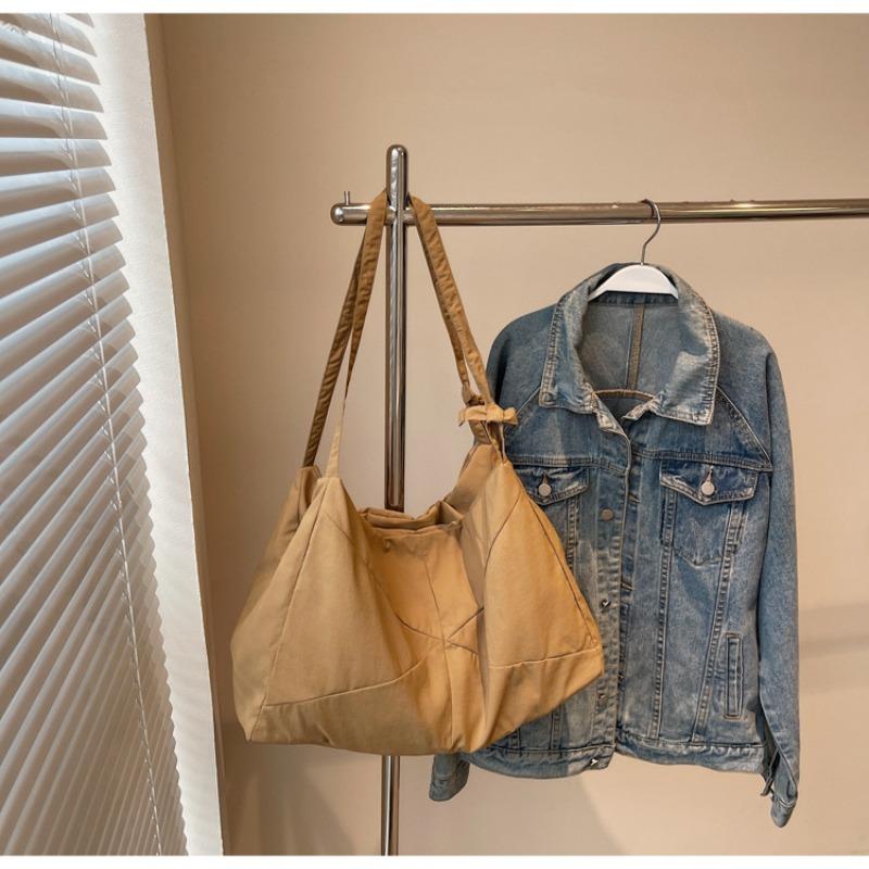 

Solid color messenger bag large capacity nylon bag waterproof shoulder bag female commuter bag student hand bag in class хаки