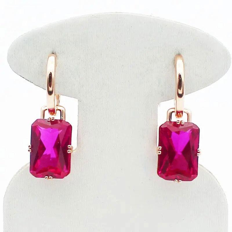Purple Gold Square Earrings With Redstone Geometric Earrings Rose Gold Plated Sweet Jewelry Women