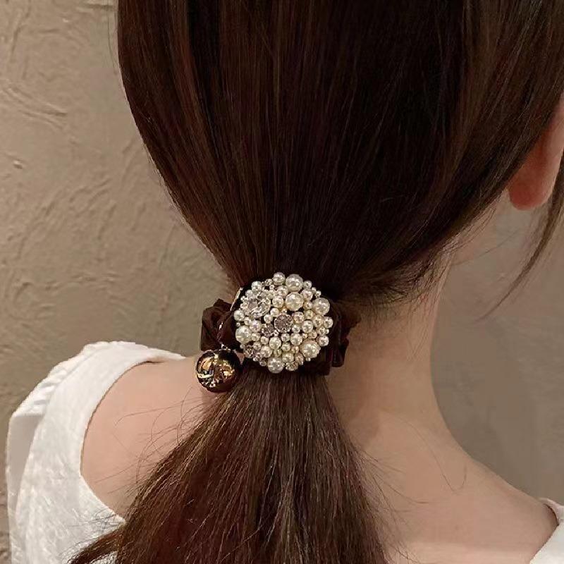 Pearl Girl's Small Intestine Hair Rope and Horsetail Fashionable Back Head Tie Hair Loop Simple and Elegant Dressing Headband