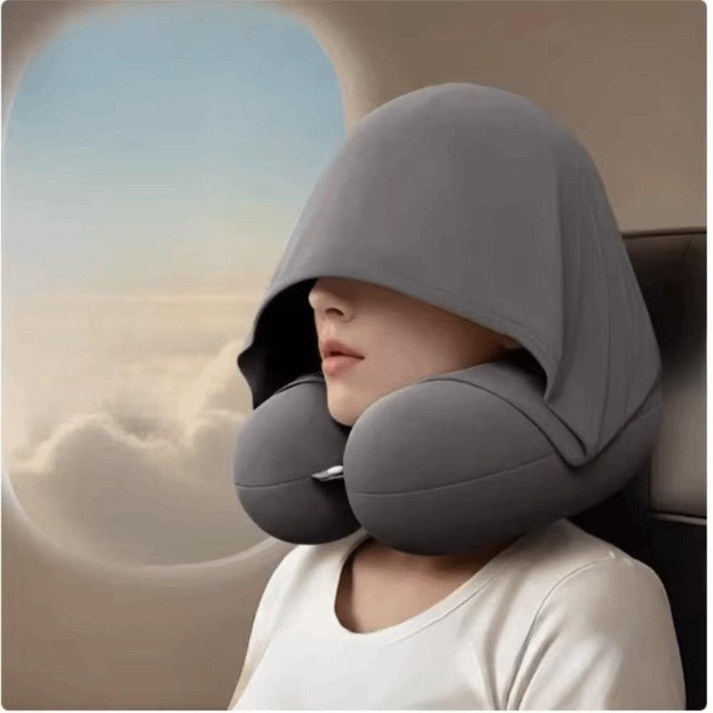 Slow Rebound Hooded Travel Pillow Breathable Fabric Hooded Neckrest Pad Car Travel