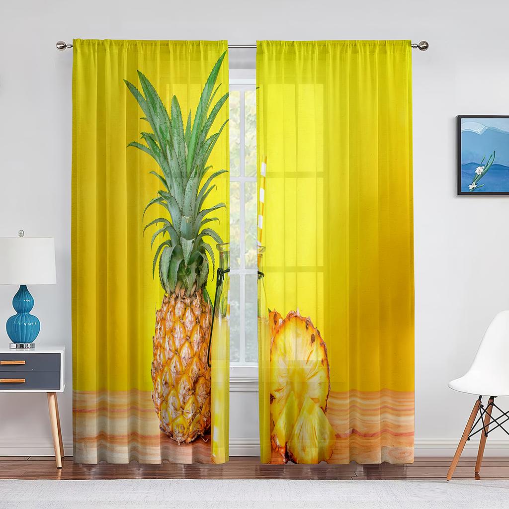Sommer Ozean Strand Lustige Ananas Tragen Sonnenbrillen Transparente Vorhänge für Wohnzimmer Schlafzimmer Dekoration Fenster Voile Tüll Vorhang