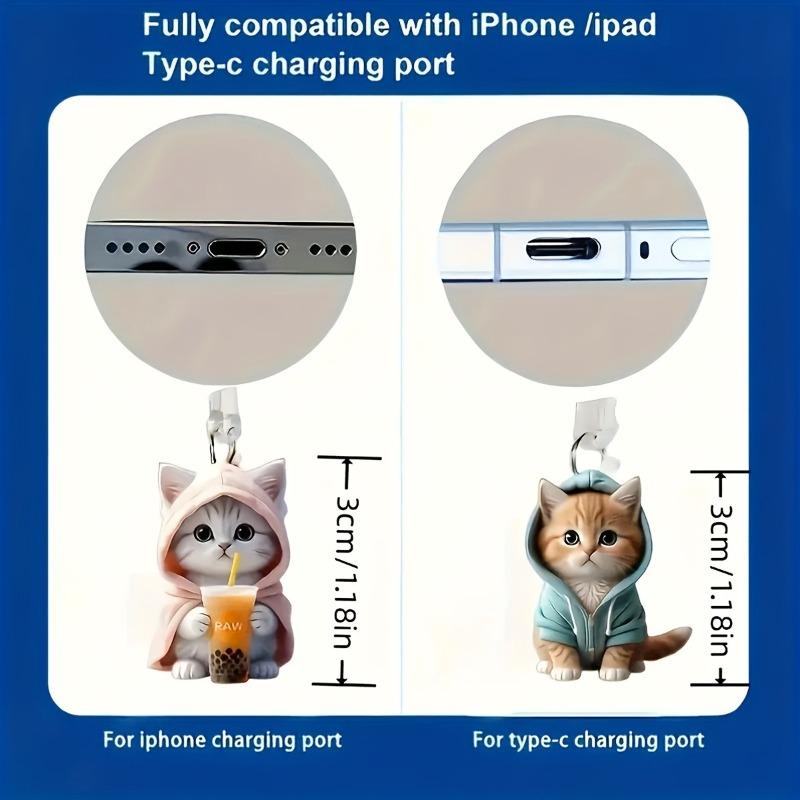 2D Acrylic Flat Cat Dust Plug For Iphone Lightning Connector And Type-C Oval Connector Dust Plug Pendant Hanging Decoration