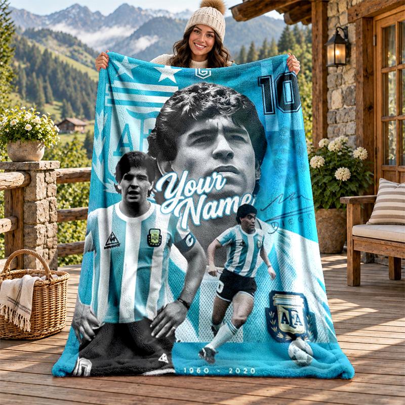 Diego Maradona Özel İsimli Flanel Battaniye Kişiselleştirilmiş Yumuşak Sıcak Peluş Atma Battaniyesi Aile Arkadaşları İçin Özelleştirilmiş Hediye