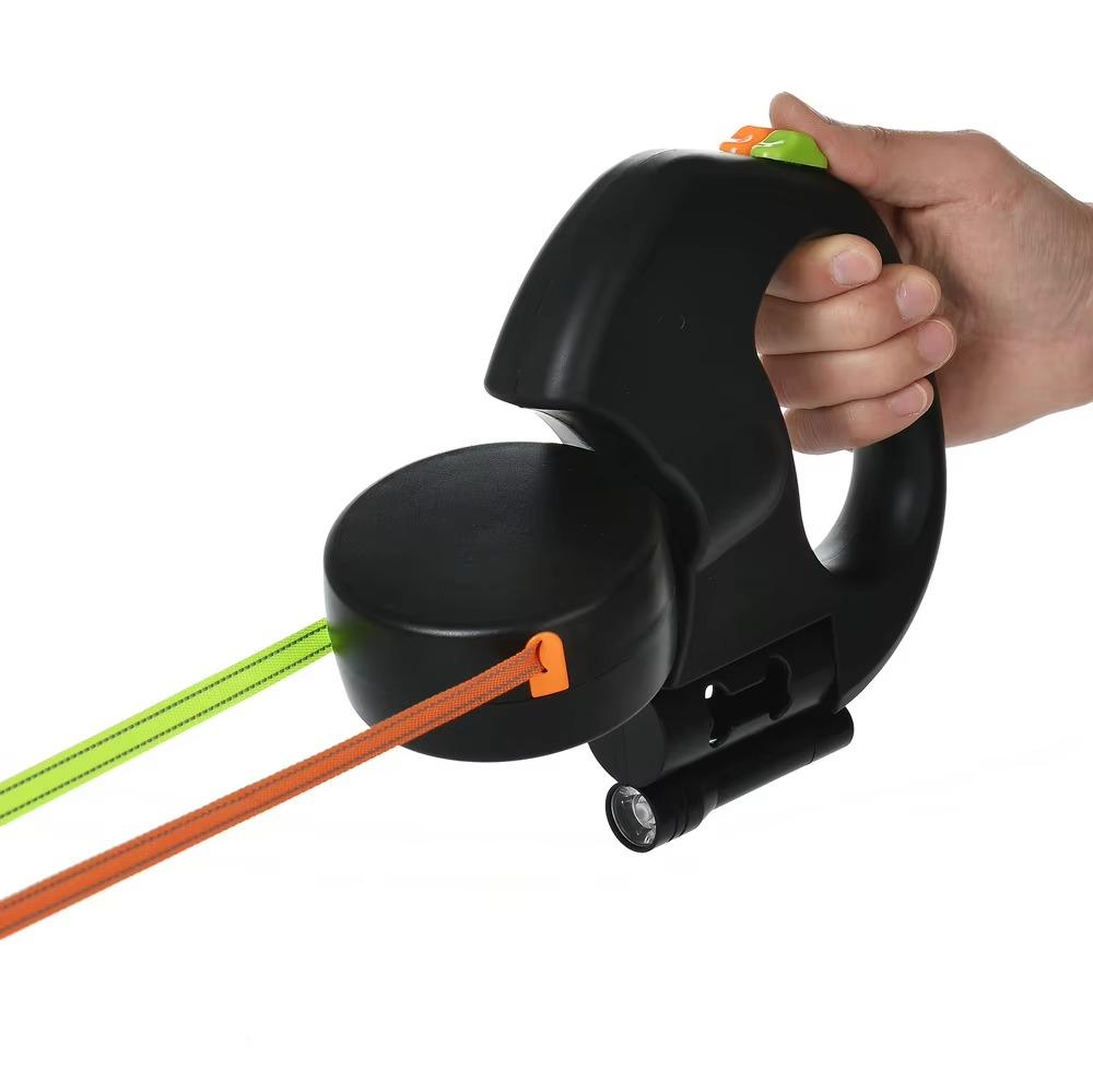 3m Retractable Double Dog Leash With Led Lights, 360° Tangle-free Swivel &amp; Reflective Lead For Small Medium Pets Night Walking