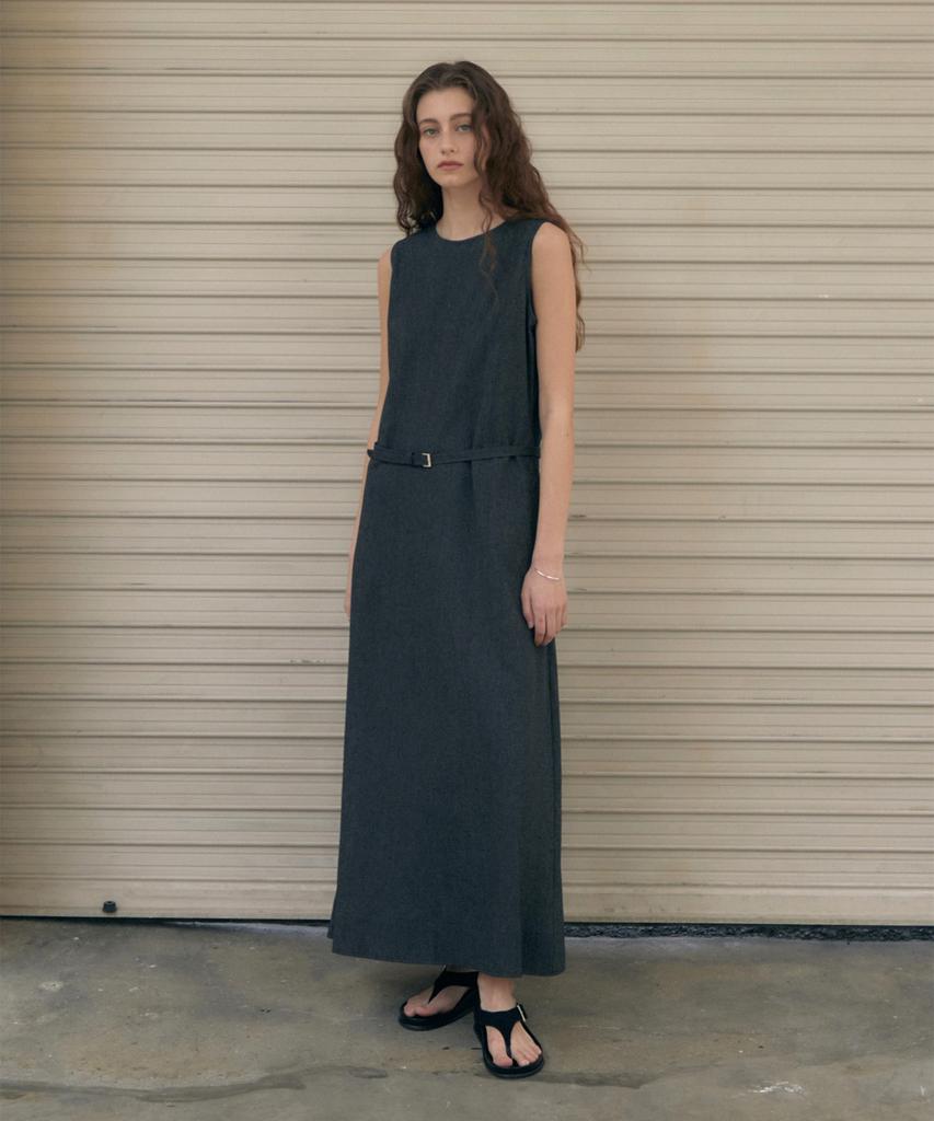 Deomago Linen Sleeveless Dress_Charcoal
