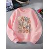 Girls' Crewneck Sweatshirt - Floral Pattern with Warm Tones And Machine Washable, Spring And Autumn, Sportswear And Casual Wear, Soft And Comfortable