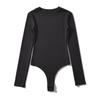 Würziges Mädchen Enganliegender Langarm-Bodysuit mit Rundhalsausschnitt: Damen Plüsch, Eng, Sexy, Basic Unterhemd