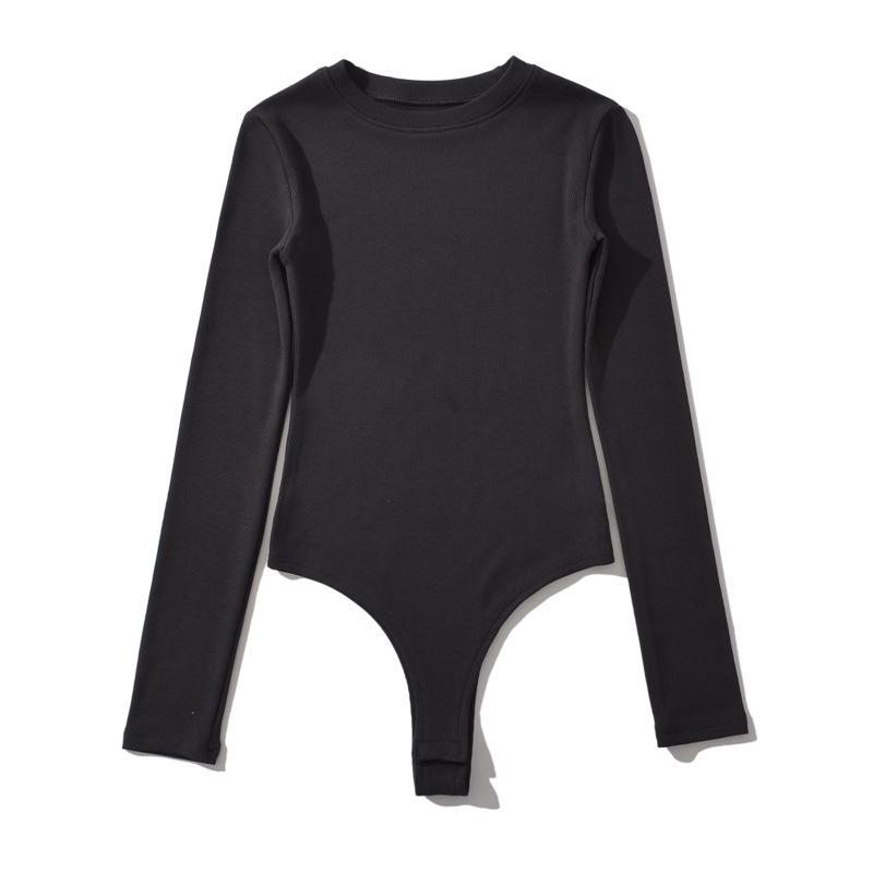 Würziges Mädchen Enganliegender Langarm-Bodysuit mit Rundhalsausschnitt: Damen Plüsch, Eng, Sexy, Basic Unterhemd