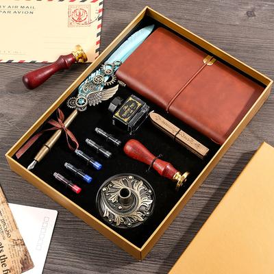 Retro Federkiel Tinte Geschenkbox Set mit Notizbuch Und Wachssiegel, Geeignet für Büro Schreiben, Vatertag/Schulzeit/Geburtstag/Geschenk