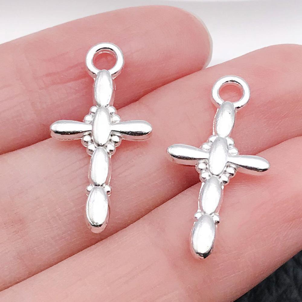 Cross-Border Hot Sale Bright Silver Cross Pendant Handmade DIY Keychain Necklace Alloy Jewelry Accessories Batch