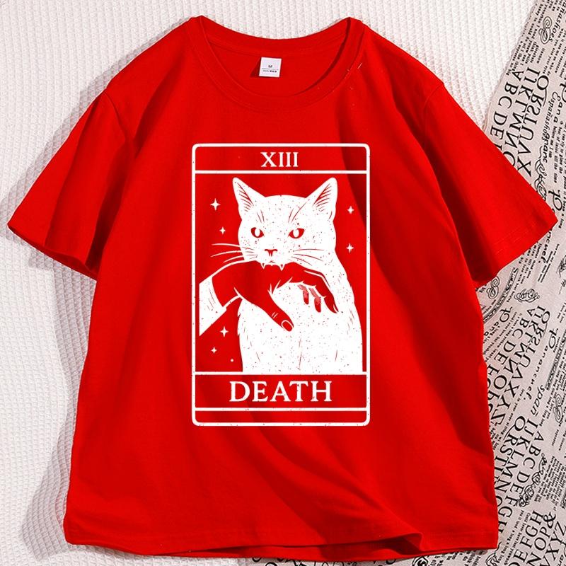 Tarot Card Black Cat T Shirt Vintage Tarot Death Tshirt Witchy Cat Tshirt Spooky Cat Halloween Tshirt Causal Short Sleeve Top S