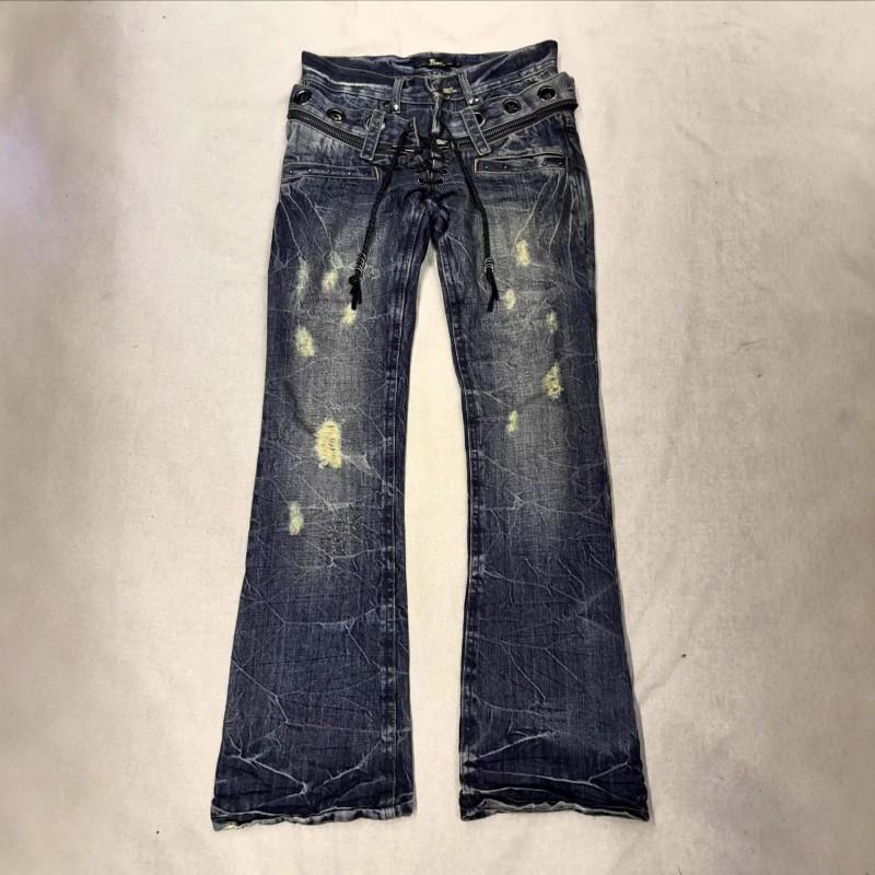Y2K Vintage Gewaschene Abgewetzte High-Waist Schlagjeans Damen Low-Rise Stretch-Denim-Hosen