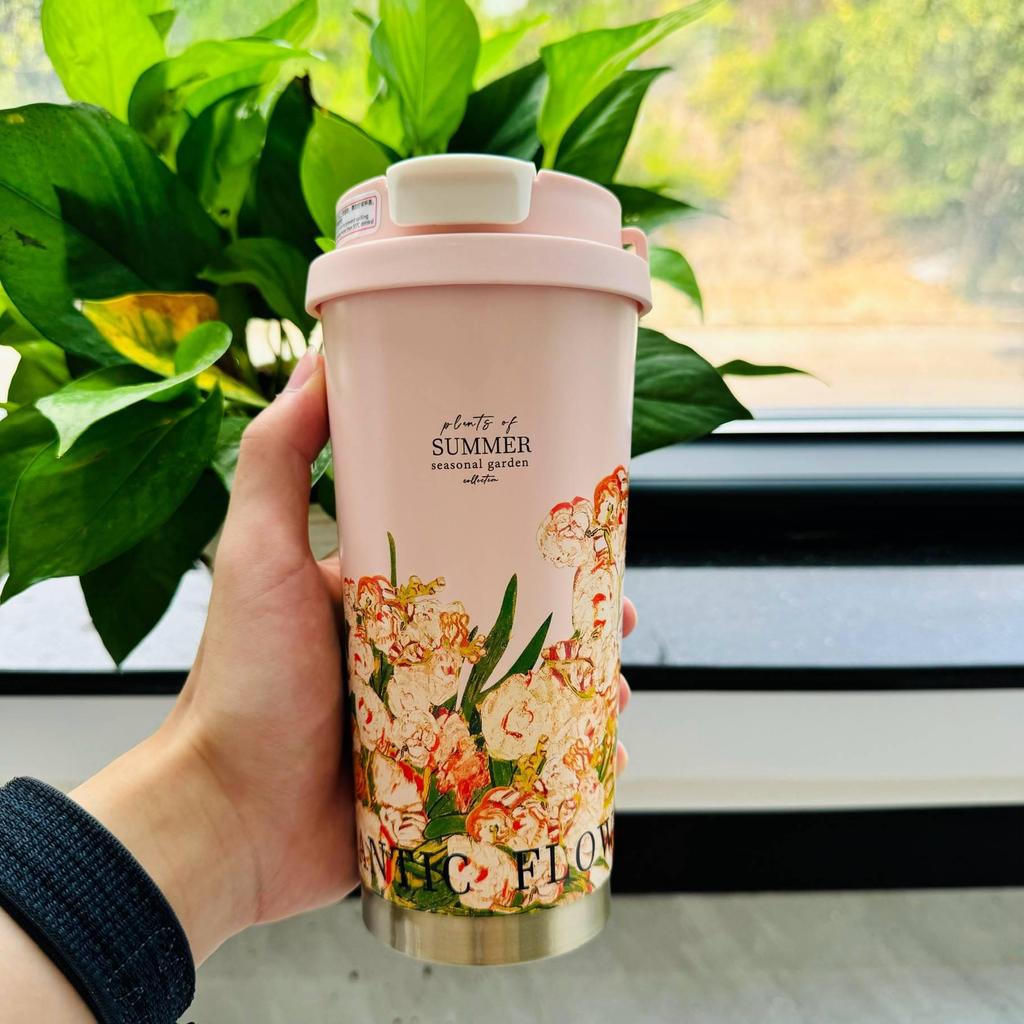 Konvalinka Nerezový Izolovaný Cestovní Hrnek - Dámský Dvojitý Nápojový Hrnek na Kávu a Vodu, Vysoce Hodnotný Tištěný Design