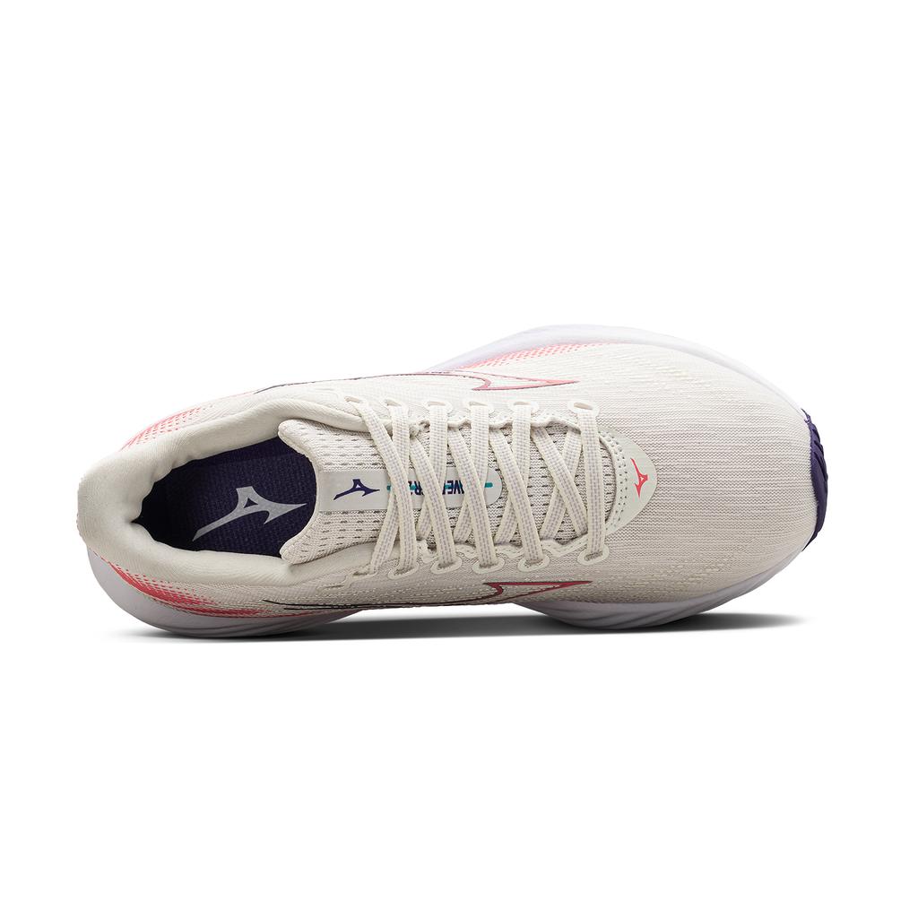 Mizuno Wave Rider 28 Snow White Camellia Rose Women Sneakers Cream Vintage-Indigo J1GD240375