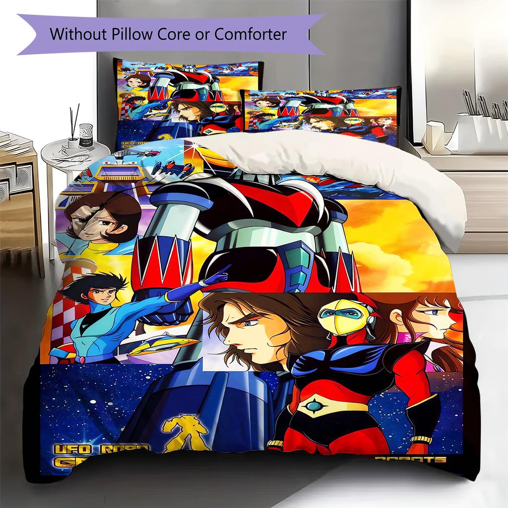 GrendizerUFO Pattern Bedding Quilt Set Quilt Cover Pillowcase Home Decoration Birthday Gift (1 * duvet cover + 2 * pillowcase, without core)