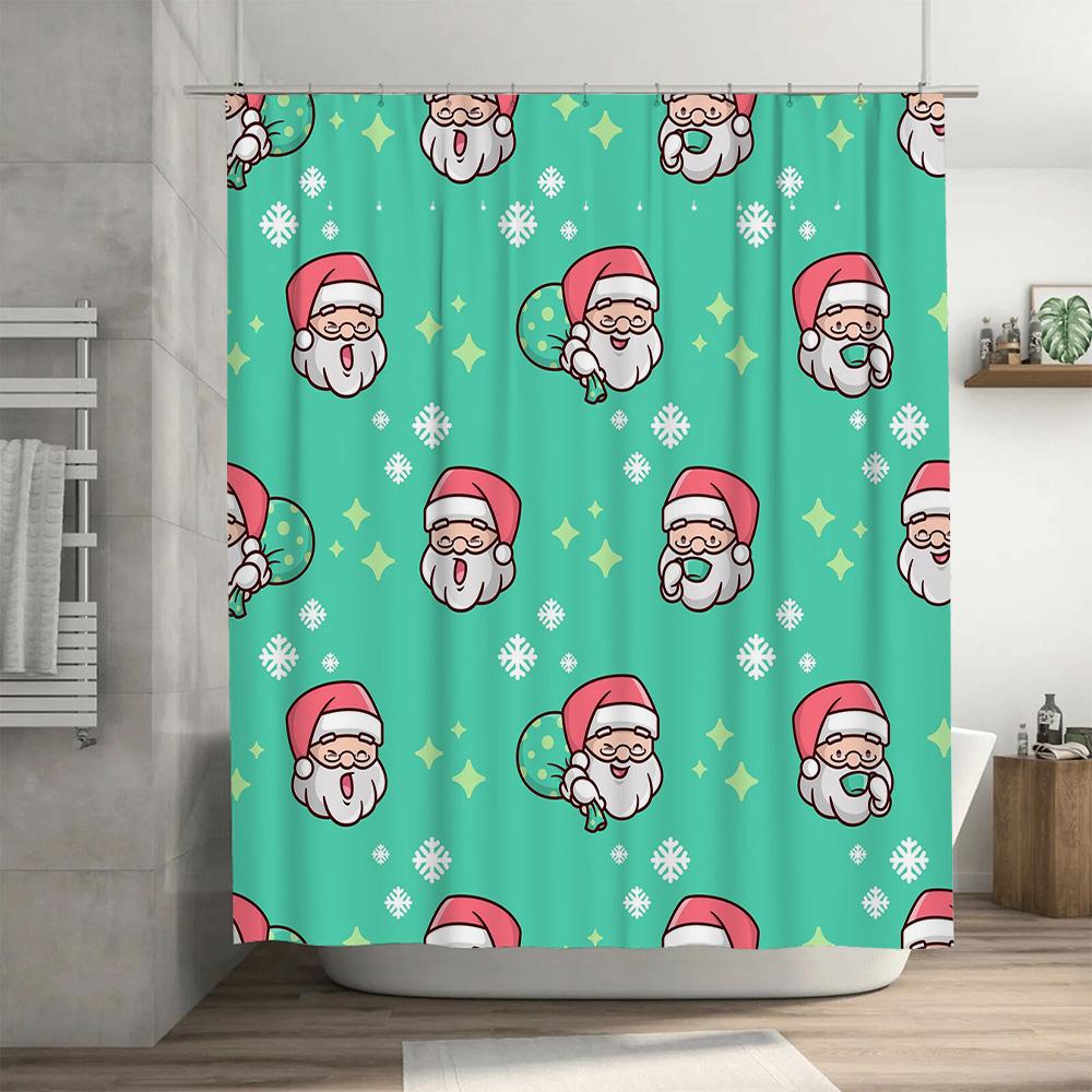 Christmas Shower Curtain Waterproof Washable Bathroom Decor with Cute Santa Claus Pattern for Kids Room Home Decoration Gift