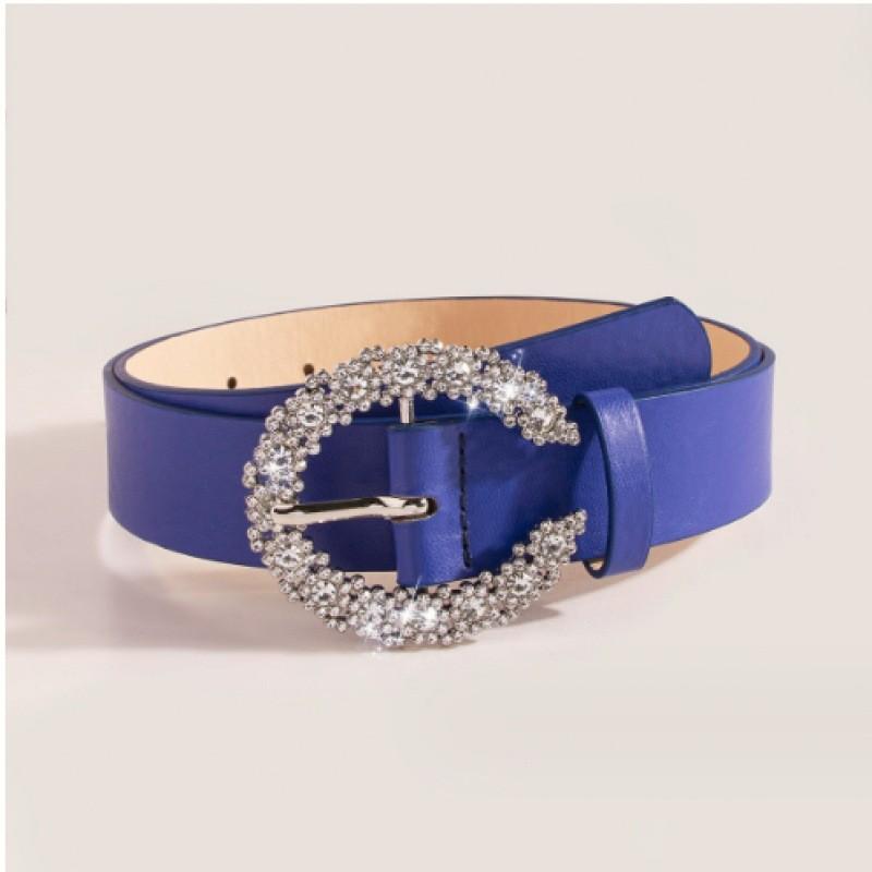 Stylish Black And Brown Rhinestone Buckle Pu Belt For Women Fashion Accessory