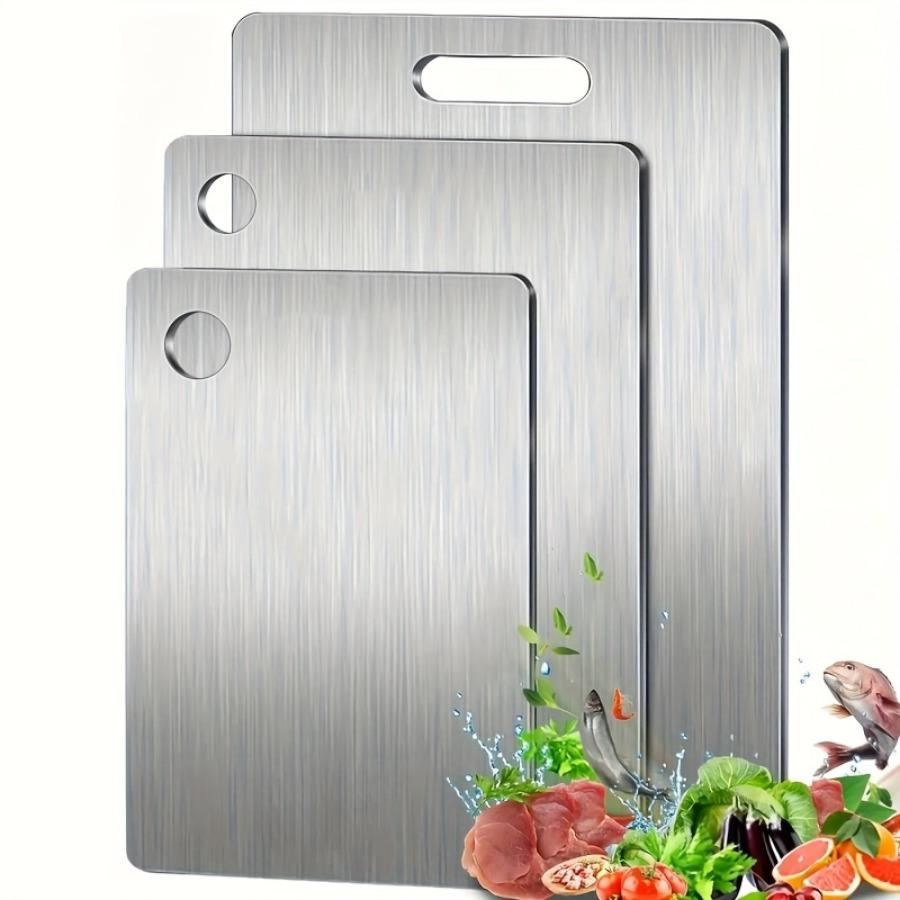 Stainless Steel 3pcs Cutting Boards - BPA-Free Dishwasher Safe Non-Slip Kitchen Boards w/Juice Groove, Rustproof & Space Saving