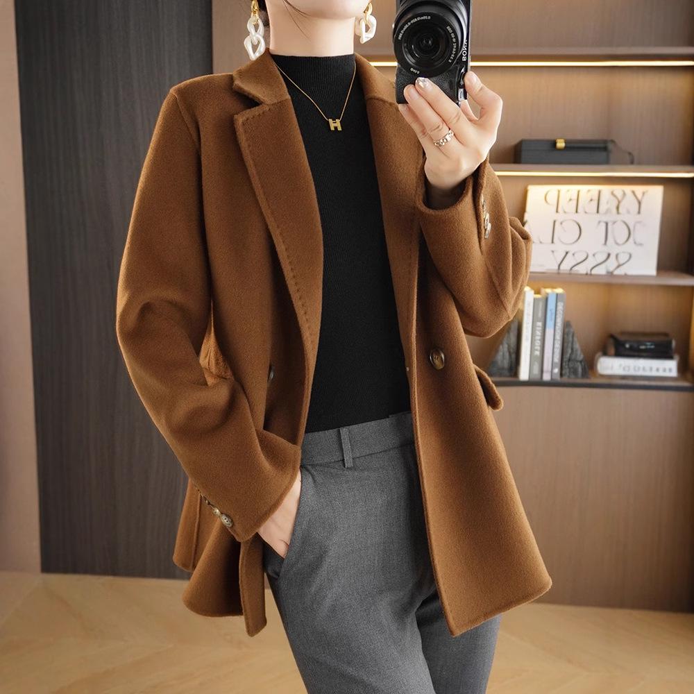 Damen Slim Woll-Melton Übermantel - Mittellang, Doppelseitig mit Reverskragen für Herbst und Winter