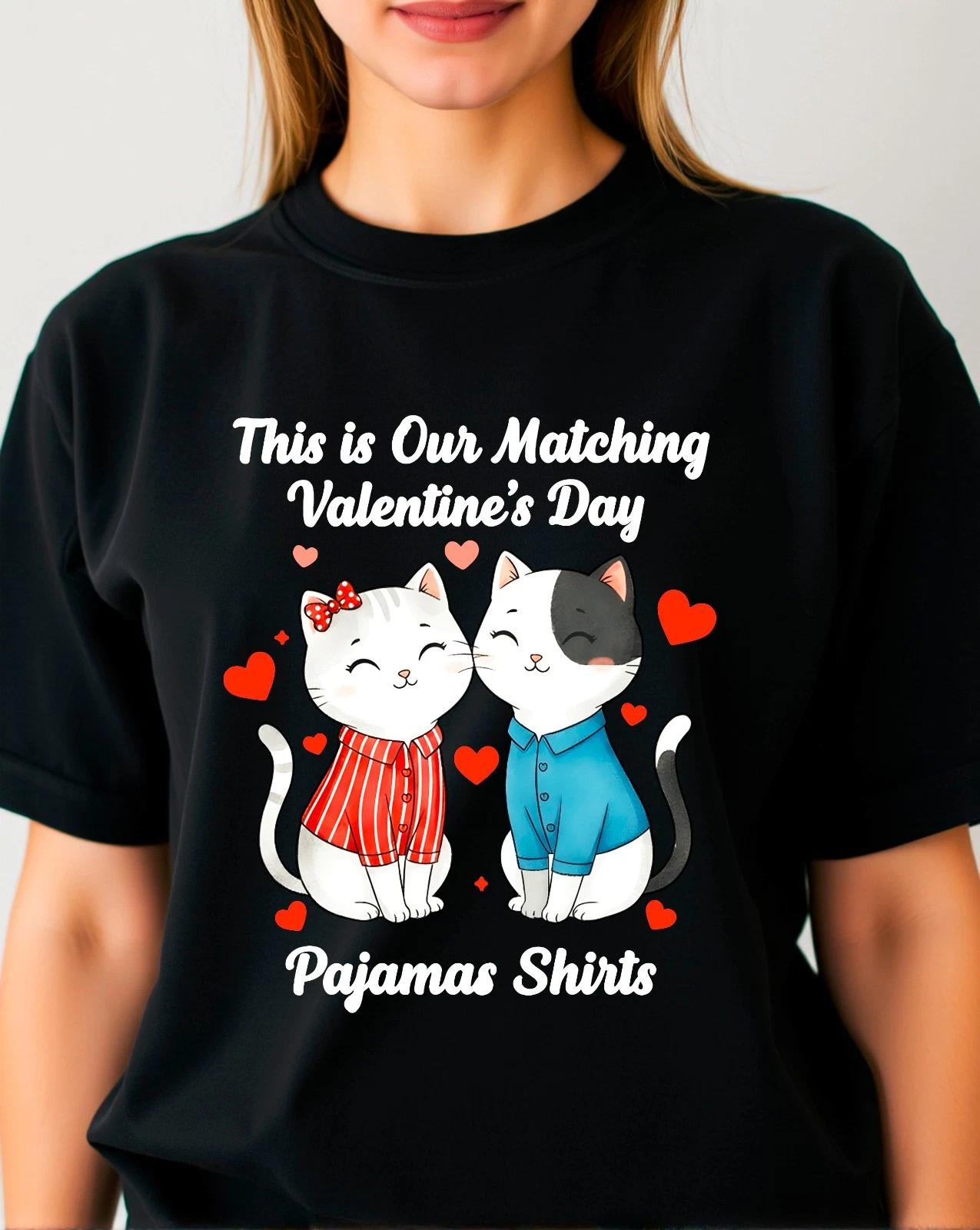 

Matching Valentine Day T-Shirt, Cat Couple Pajama Cute Love Heart Tee XL