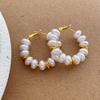 Temperament Double Color Faux Pearl Circle Hoop Earrings For Women Real Gold Plated Copper Wedding Casual Jewelry