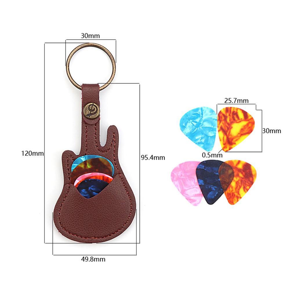 Gitarrplektrumhållare med 5 plektrum PU-läderplektrumväska och Plektrumtransportväska med nyckelring för Gitarr Bas Ukulele