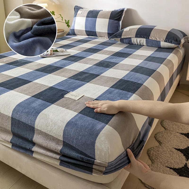 Thickened Velvet Mattress Cover High-quality Solid Color Bedspread Latex Mattress Elastic Soft Mattress Covers 160/180/200x200cm