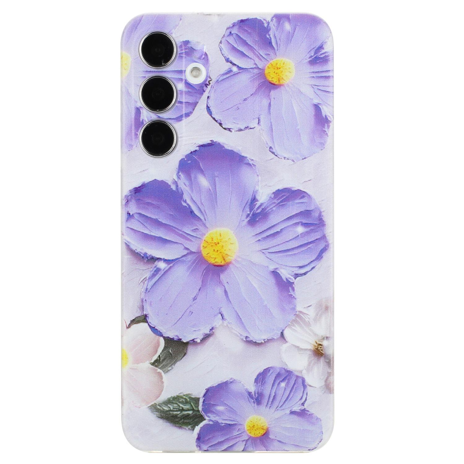 

For Samsung Galaxy S24 FE Case Pattern Printing TPU Phone Cover Clear Edge Purple Flower