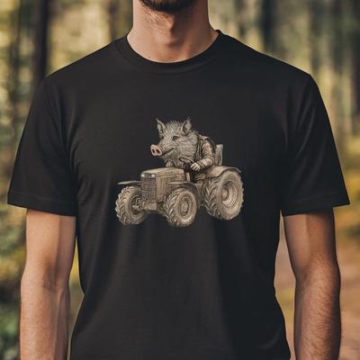 26 Wild Boar Tractor Shirt, Funny Farm Shirt for Men, Pig On Tractor Motif, Gif Unisex T-Shirt